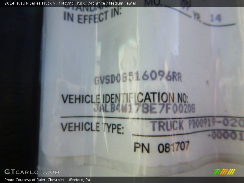 Arc White / Medium Pewter 2014 Isuzu N Series Truck NPR Moving Truck