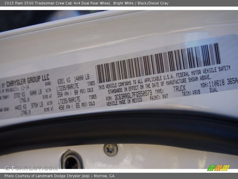 Bright White / Black/Diesel Gray 2015 Ram 3500 Tradesman Crew Cab 4x4 Dual Rear Wheel