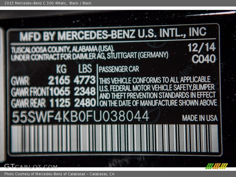 Black / Black 2015 Mercedes-Benz C 300 4Matic