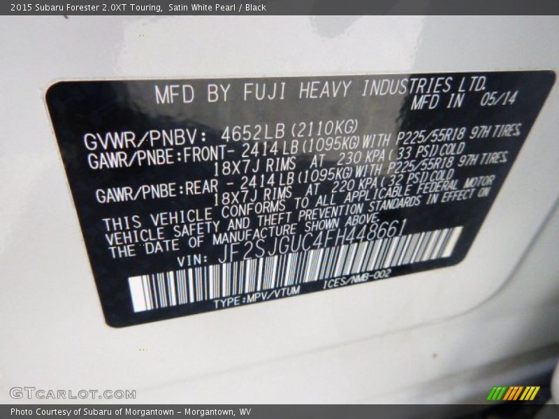 Satin White Pearl / Black 2015 Subaru Forester 2.0XT Touring