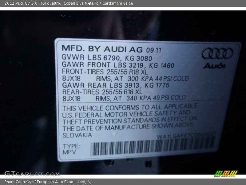 Cobalt Blue Metallic / Cardamom Beige 2012 Audi Q7 3.0 TFSI quattro