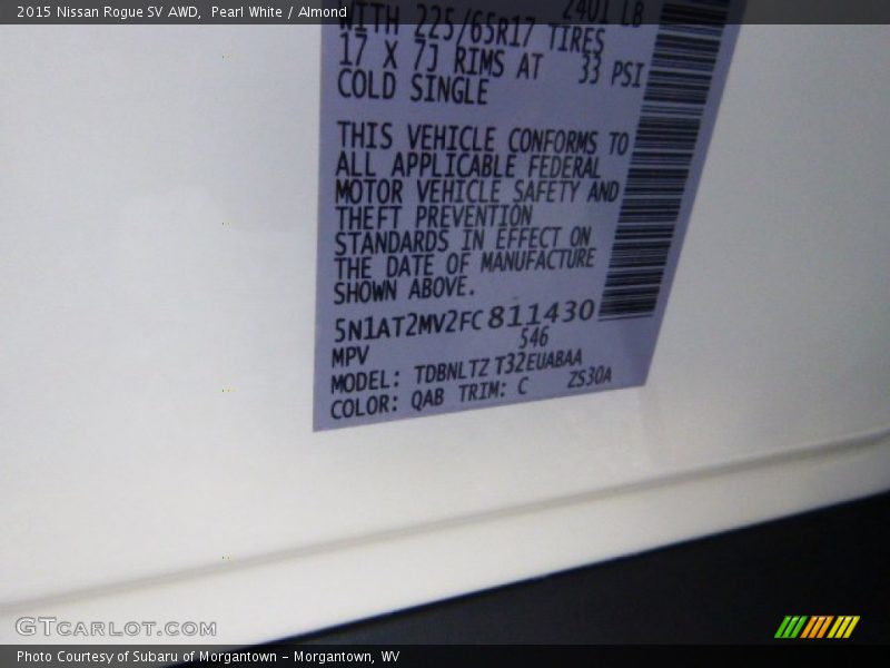 Pearl White / Almond 2015 Nissan Rogue SV AWD