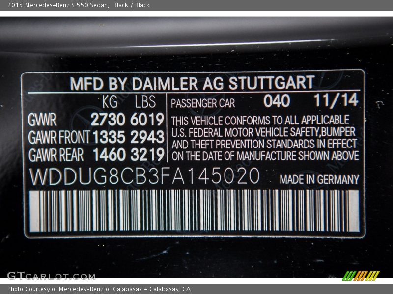 Black / Black 2015 Mercedes-Benz S 550 Sedan