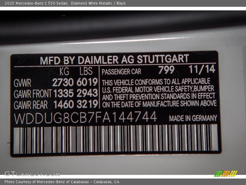Diamond White Metallic / Black 2015 Mercedes-Benz S 550 Sedan
