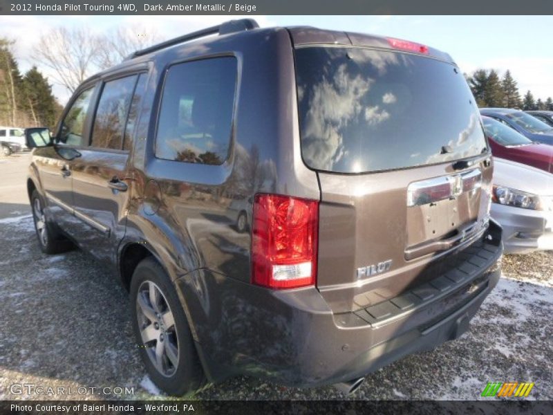 Dark Amber Metallic / Beige 2012 Honda Pilot Touring 4WD