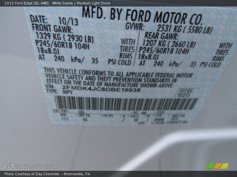 White Suede / Medium Light Stone 2013 Ford Edge SEL AWD