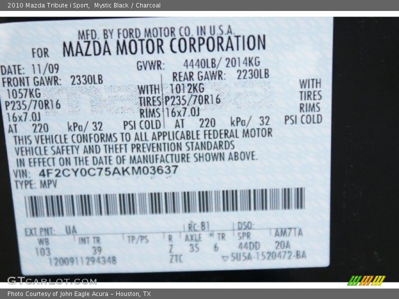 Mystic Black / Charcoal 2010 Mazda Tribute i Sport