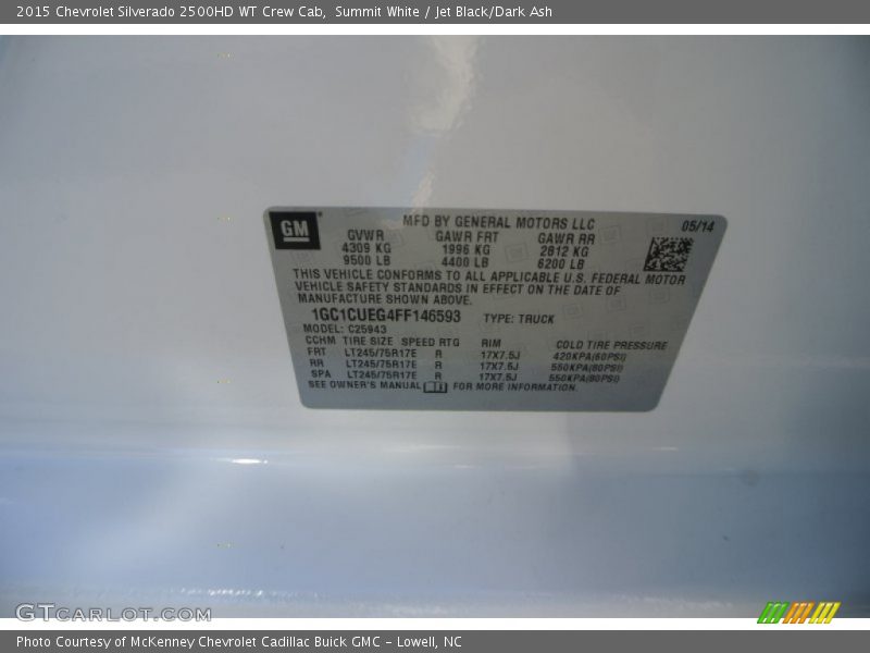Summit White / Jet Black/Dark Ash 2015 Chevrolet Silverado 2500HD WT Crew Cab