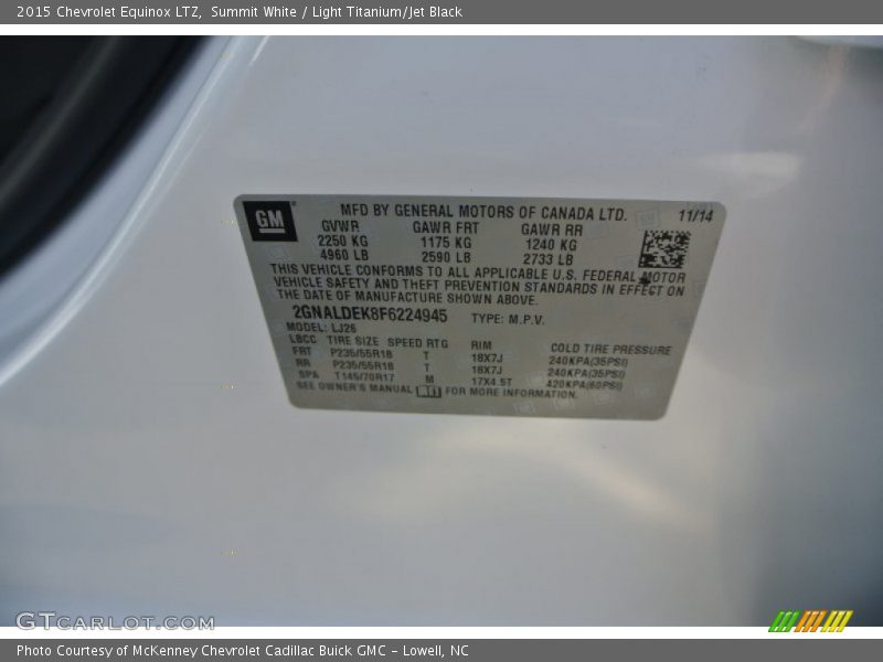 Summit White / Light Titanium/Jet Black 2015 Chevrolet Equinox LTZ