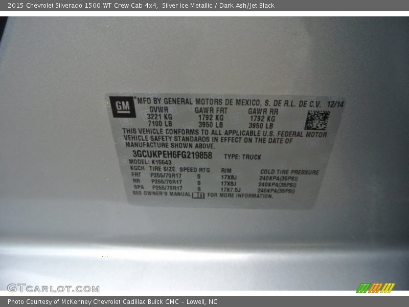 Silver Ice Metallic / Dark Ash/Jet Black 2015 Chevrolet Silverado 1500 WT Crew Cab 4x4