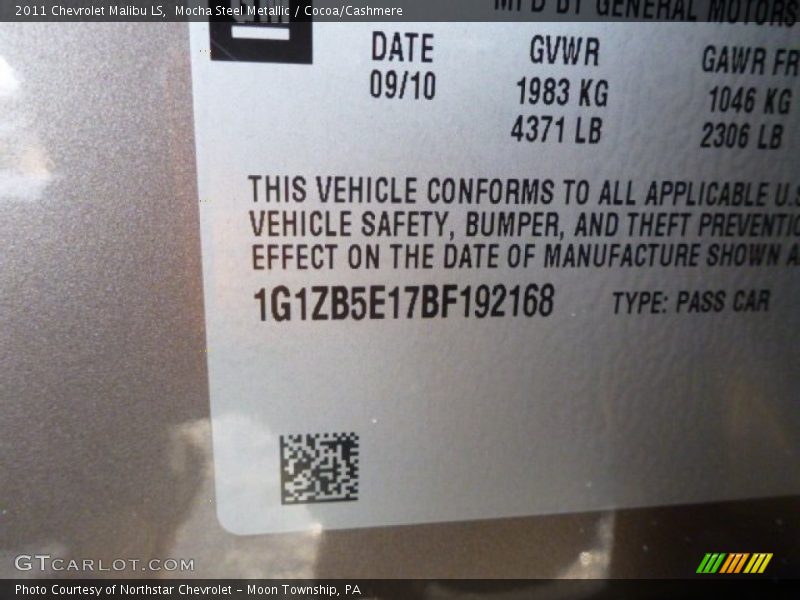 Mocha Steel Metallic / Cocoa/Cashmere 2011 Chevrolet Malibu LS