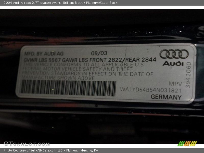 Brilliant Black / Platinum/Saber Black 2004 Audi Allroad 2.7T quattro Avant