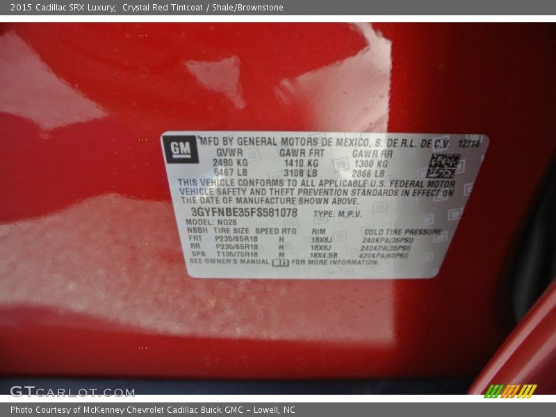 Crystal Red Tintcoat / Shale/Brownstone 2015 Cadillac SRX Luxury