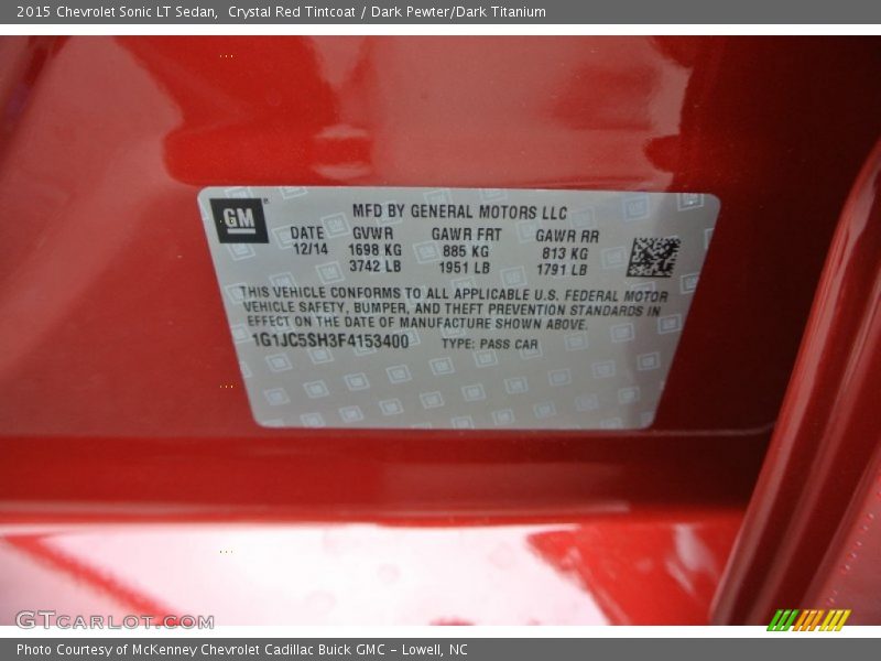Crystal Red Tintcoat / Dark Pewter/Dark Titanium 2015 Chevrolet Sonic LT Sedan