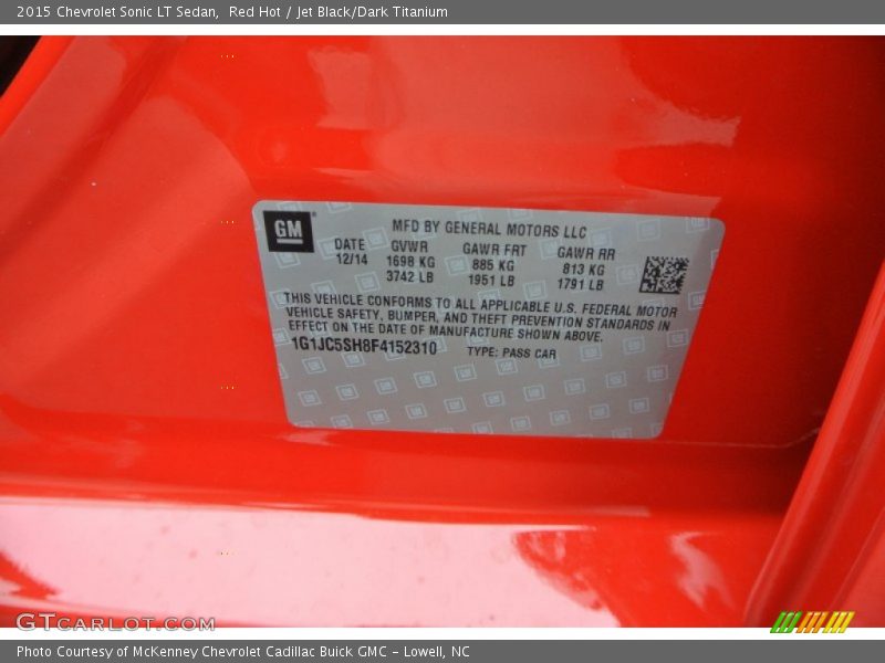 Red Hot / Jet Black/Dark Titanium 2015 Chevrolet Sonic LT Sedan