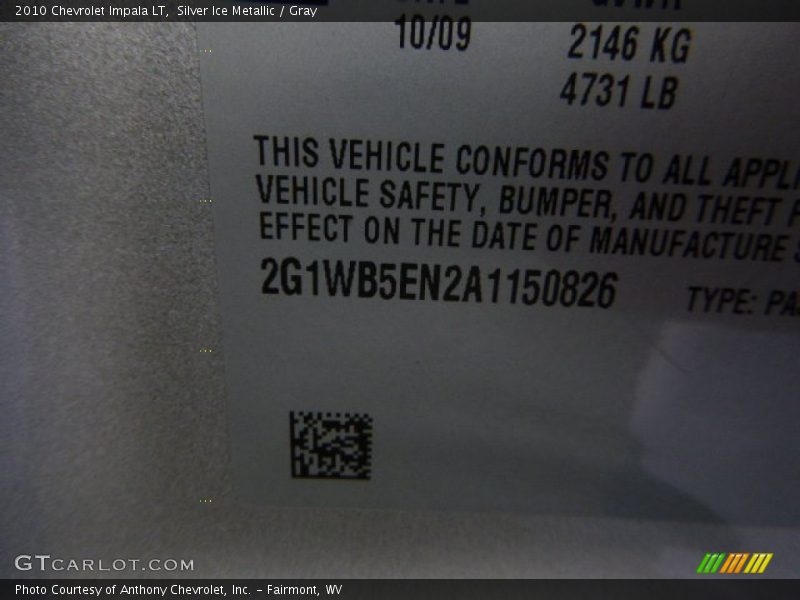 Silver Ice Metallic / Gray 2010 Chevrolet Impala LT