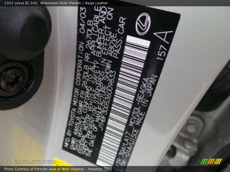 Millennium Silver Metallic / Beige Leather 2003 Lexus ES 300
