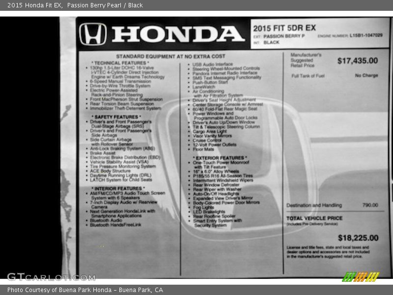  2015 Fit EX Window Sticker