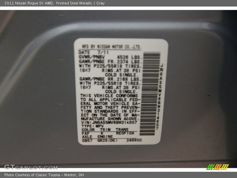 Frosted Steel Metallic / Gray 2011 Nissan Rogue SV AWD