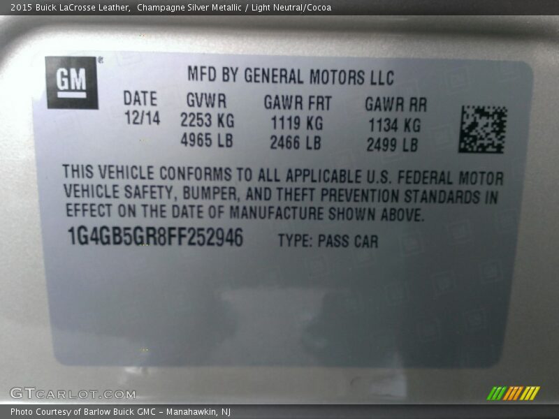 Champagne Silver Metallic / Light Neutral/Cocoa 2015 Buick LaCrosse Leather