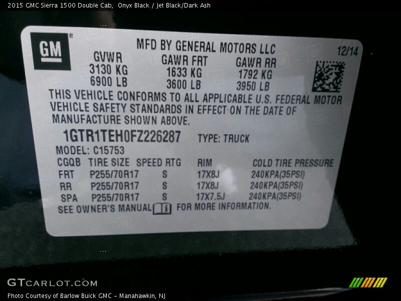 Onyx Black / Jet Black/Dark Ash 2015 GMC Sierra 1500 Double Cab
