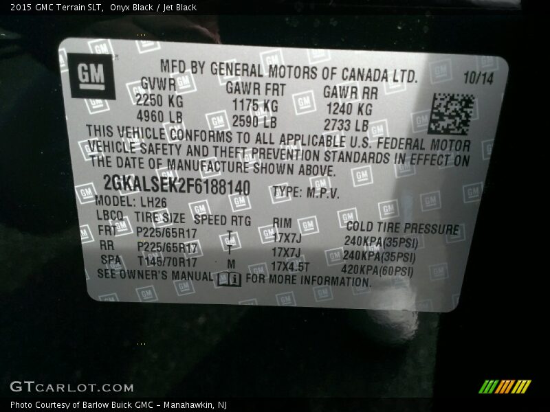 Onyx Black / Jet Black 2015 GMC Terrain SLT