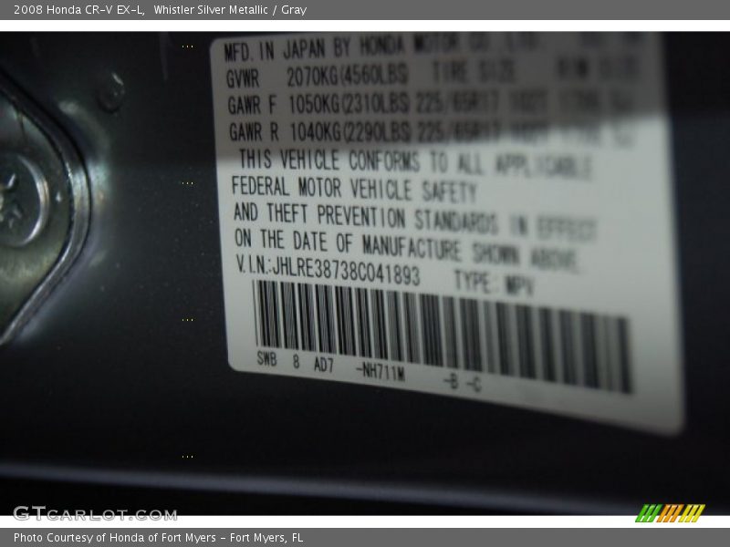 Whistler Silver Metallic / Gray 2008 Honda CR-V EX-L