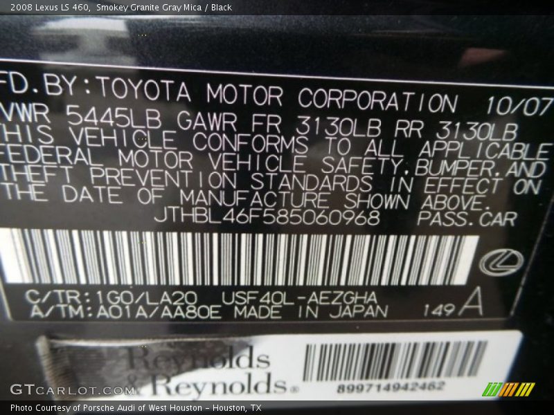 Smokey Granite Gray Mica / Black 2008 Lexus LS 460