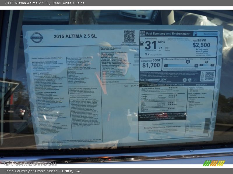 Pearl White / Beige 2015 Nissan Altima 2.5 SL