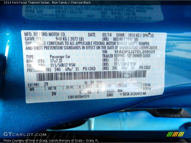 Blue Candy / Charcoal Black 2014 Ford Focus Titanium Sedan