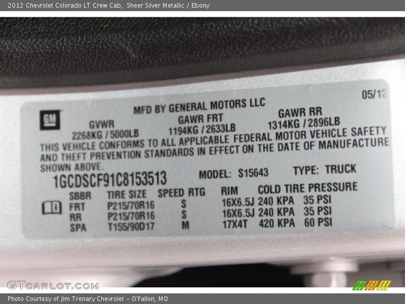 Sheer Silver Metallic / Ebony 2012 Chevrolet Colorado LT Crew Cab