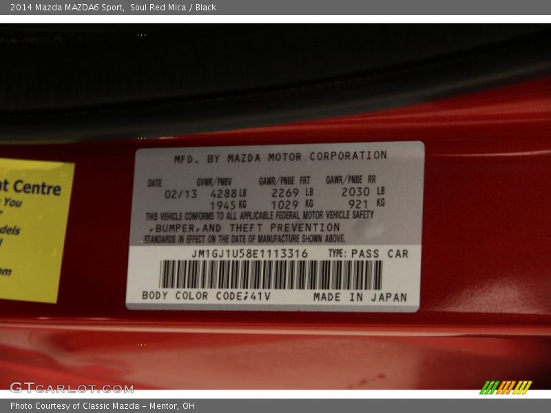 2014 MAZDA6 Sport Soul Red Mica Color Code 41V