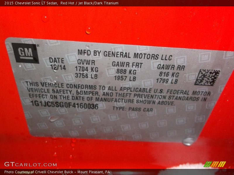 Red Hot / Jet Black/Dark Titanium 2015 Chevrolet Sonic LT Sedan