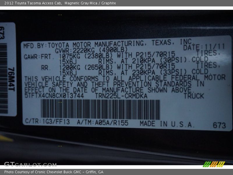 Magnetic Gray Mica / Graphite 2012 Toyota Tacoma Access Cab