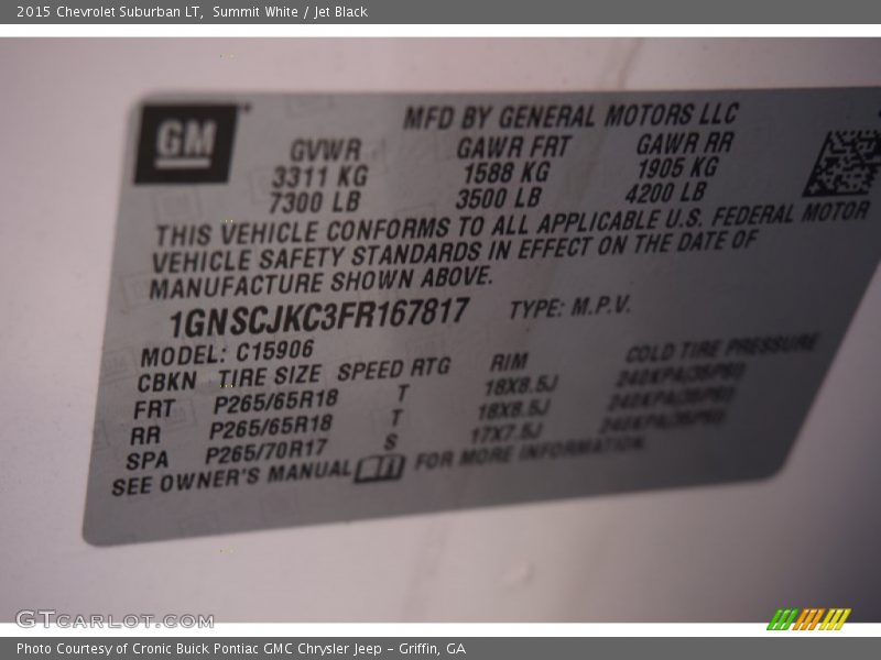 Summit White / Jet Black 2015 Chevrolet Suburban LT