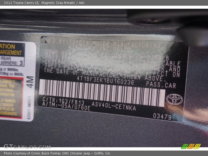 Magnetic Gray Metallic / Ash 2011 Toyota Camry LE