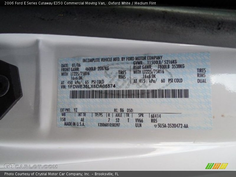 Oxford White / Medium Flint 2006 Ford E Series Cutaway E350 Commercial Moving Van
