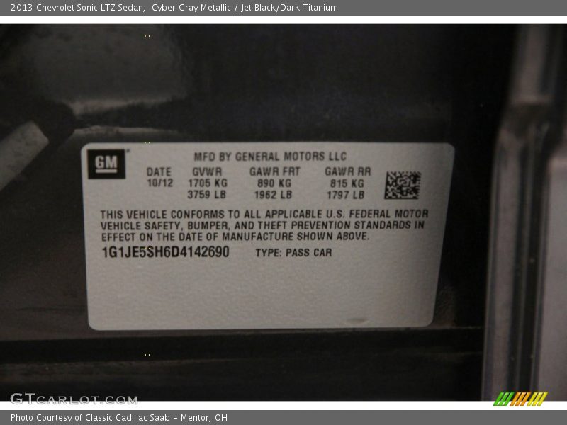 Cyber Gray Metallic / Jet Black/Dark Titanium 2013 Chevrolet Sonic LTZ Sedan