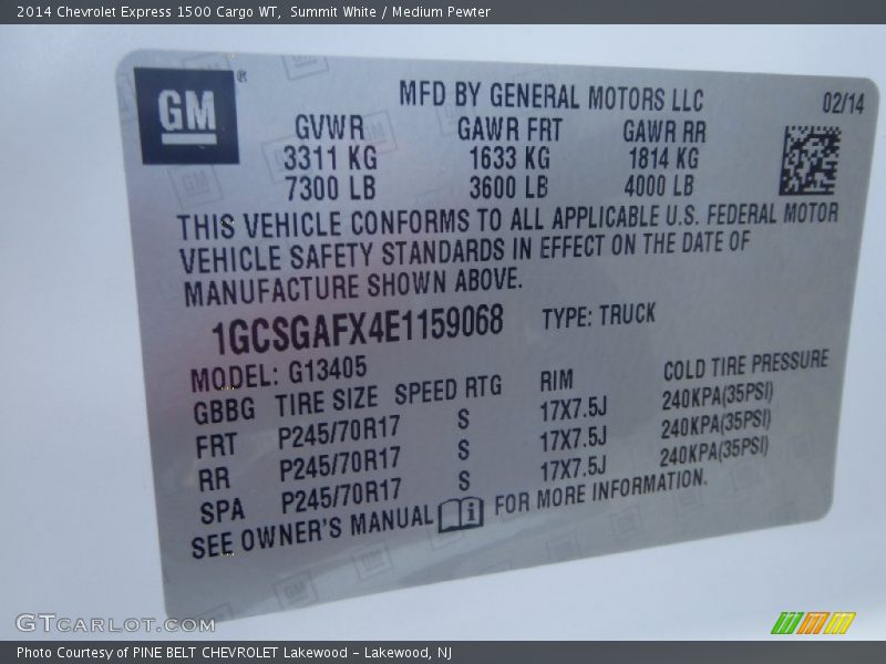Summit White / Medium Pewter 2014 Chevrolet Express 1500 Cargo WT