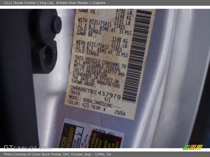 Brilliant Silver Metallic / Graphite 2012 Nissan Frontier S King Cab