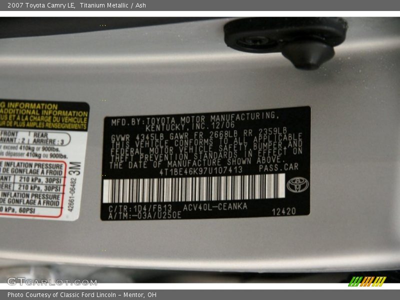 Titanium Metallic / Ash 2007 Toyota Camry LE