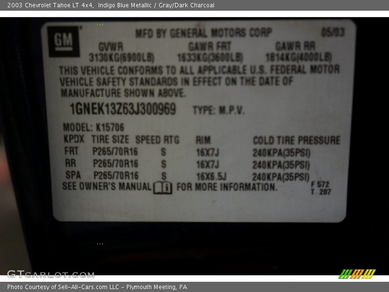 Indigo Blue Metallic / Gray/Dark Charcoal 2003 Chevrolet Tahoe LT 4x4