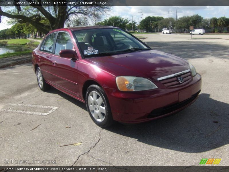 Radiant Ruby Red Pearl / Beige 2002 Honda Civic EX Sedan