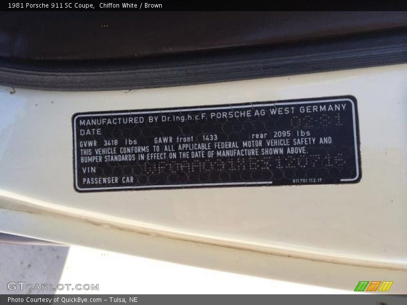 Chiffon White / Brown 1981 Porsche 911 SC Coupe