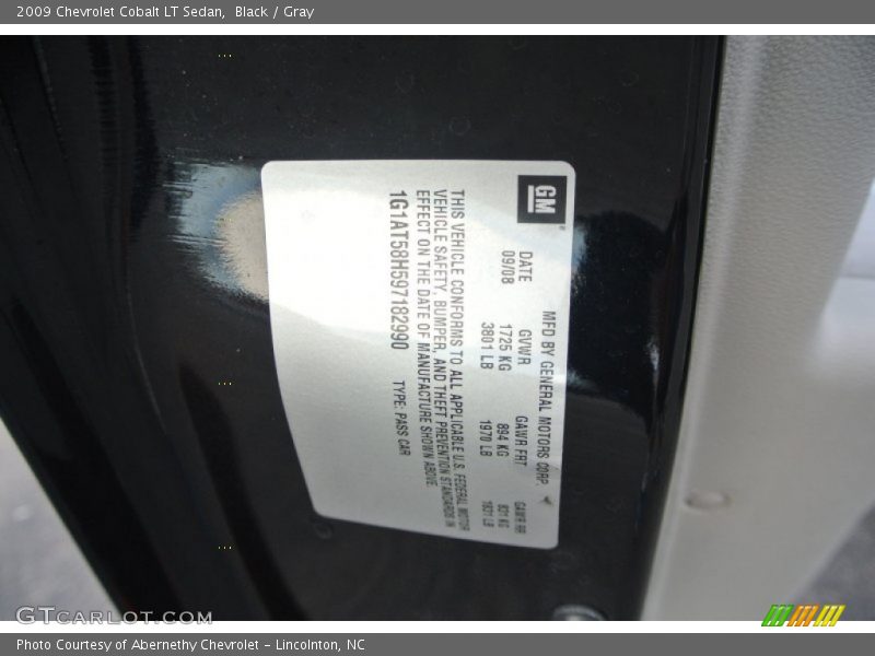 Black / Gray 2009 Chevrolet Cobalt LT Sedan
