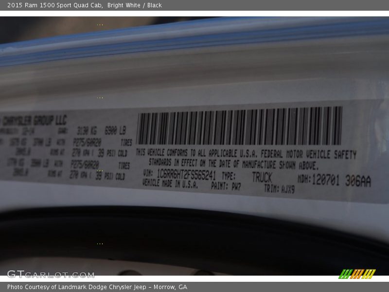 Bright White / Black 2015 Ram 1500 Sport Quad Cab