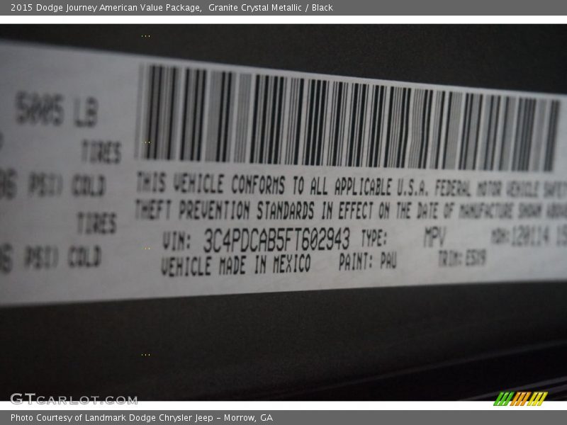 Granite Crystal Metallic / Black 2015 Dodge Journey American Value Package