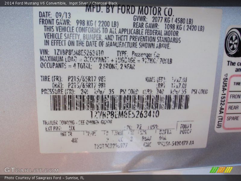 Ingot Silver / Charcoal Black 2014 Ford Mustang V6 Convertible