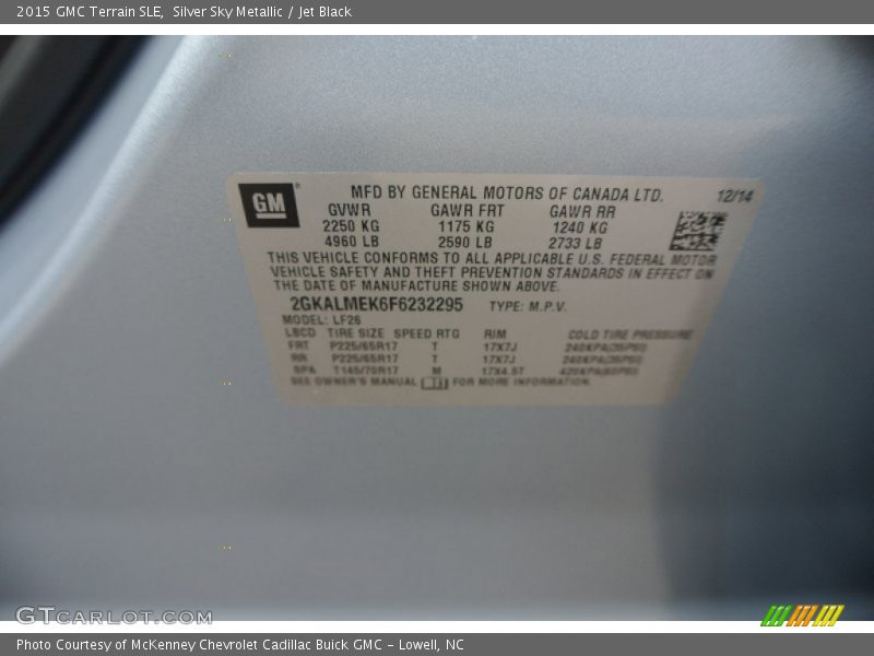 Silver Sky Metallic / Jet Black 2015 GMC Terrain SLE