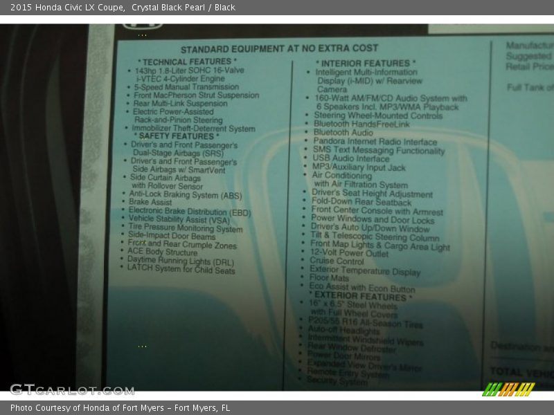 Crystal Black Pearl / Black 2015 Honda Civic LX Coupe